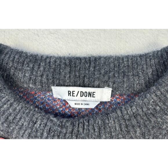 RE/DONE 90's Oversized Crewneck Gray Plaid Wool Sweater Large - Picture 5 of 9